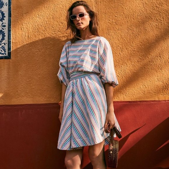 J. Crew Rainbow Stripes Seersucker Mini Dress - Picture 1 of 13